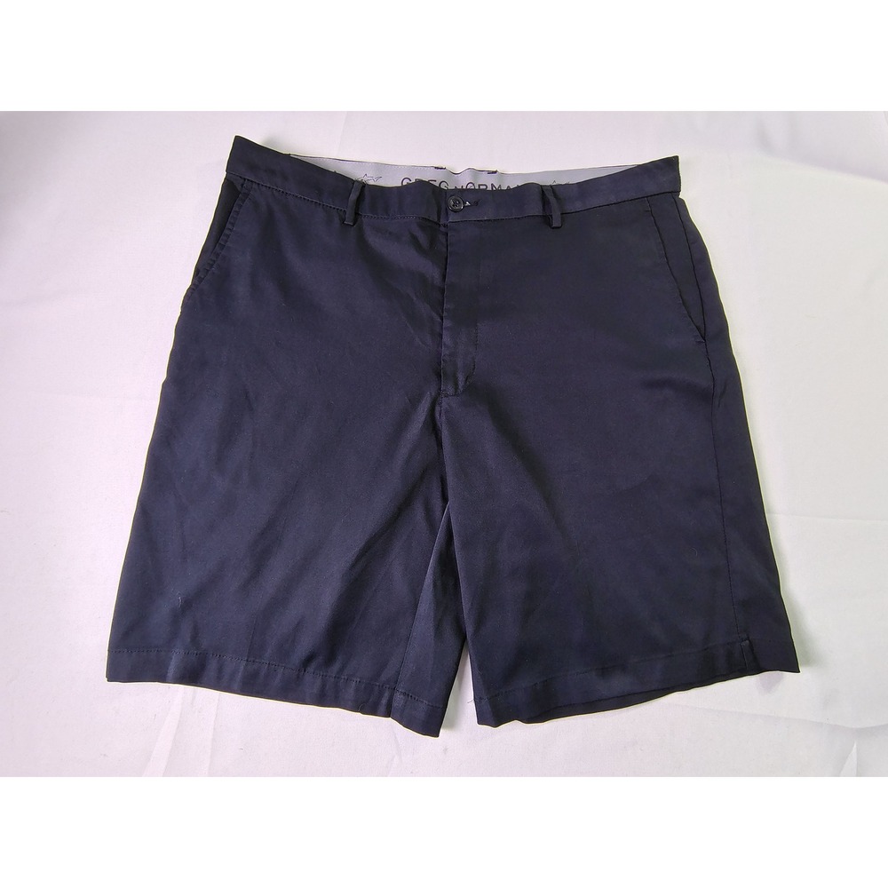 Greg Norman Tasso Elba Men Golf Shorts Black Sz 38 Flat Front Shark Logo Stretch